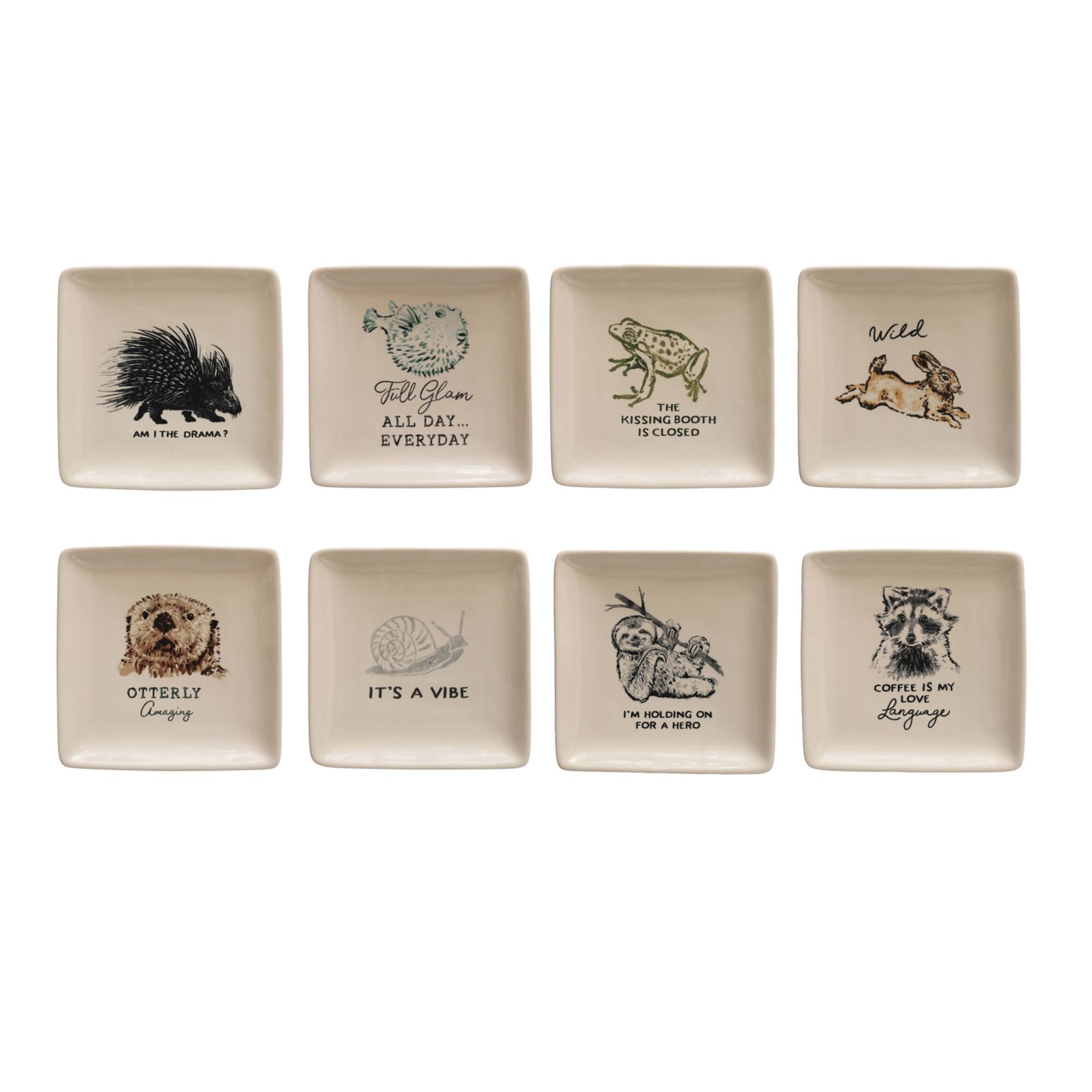 Hello Honey® 5" Square Stoneware Dish Set with Animal & Text Prints
